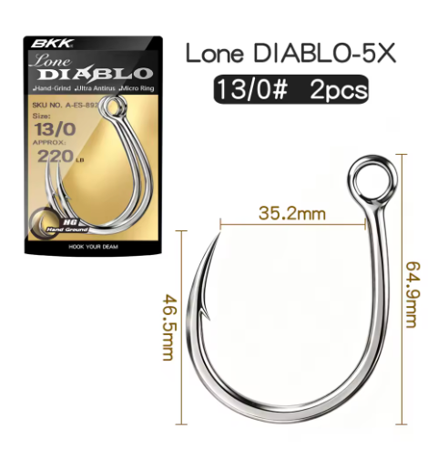 BKK Lone Diablo 13/0 single hook packaging detail — NZ land-based fishing Don Fish Gear