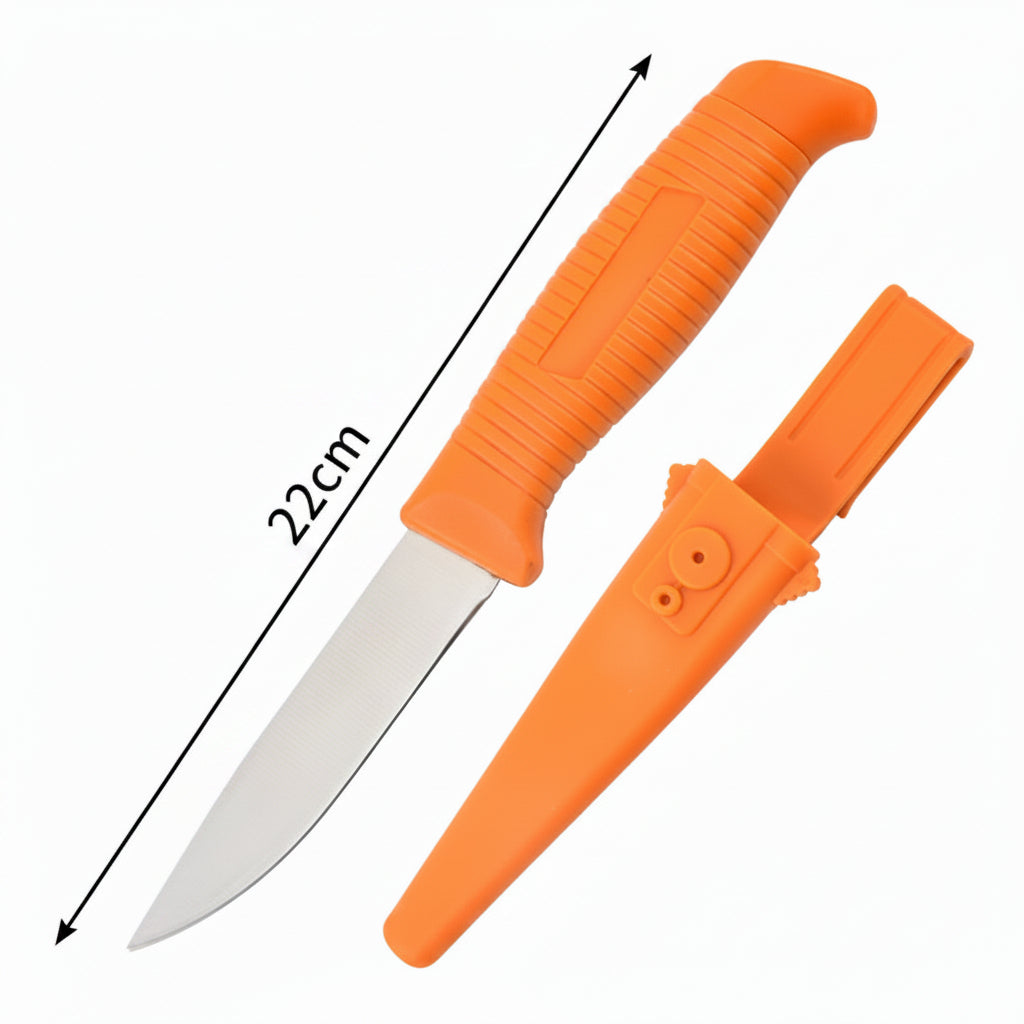 Floating utility knife with sheath high-vis orange — NZ fishing Don Fish Gear