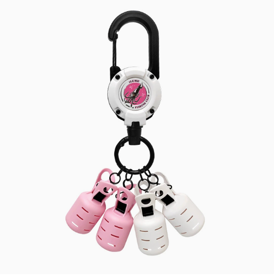 4-pack squid jig hook covers with carabiner pink white — Don Fish Gear NZ
